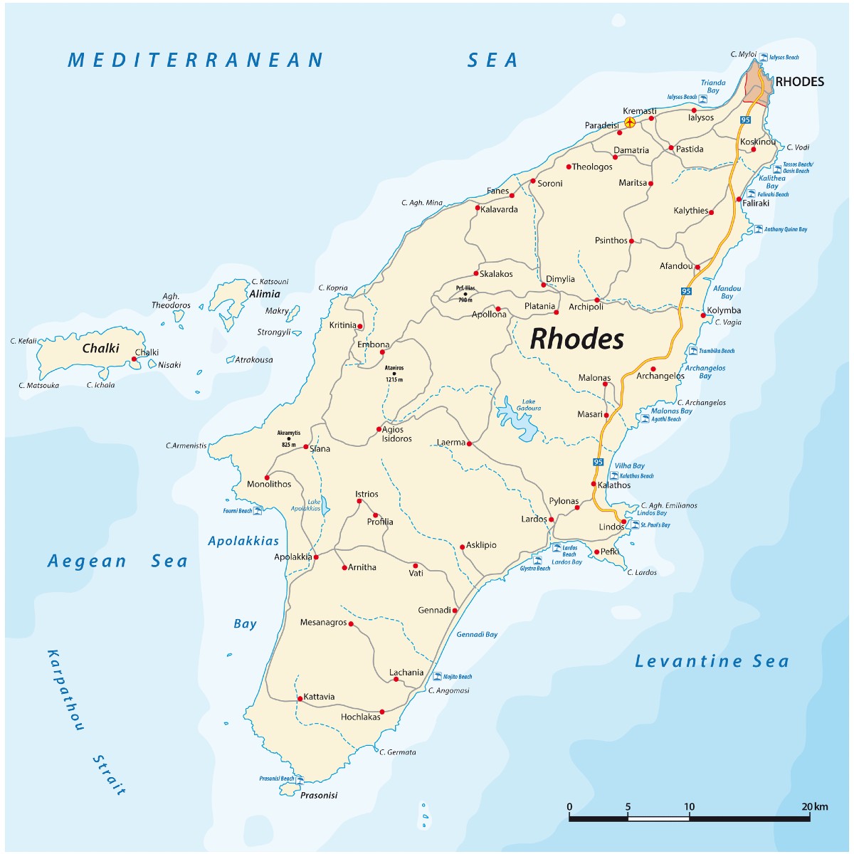 Mappa Di Rodi Interattiva Con I Luoghi Da Visitare